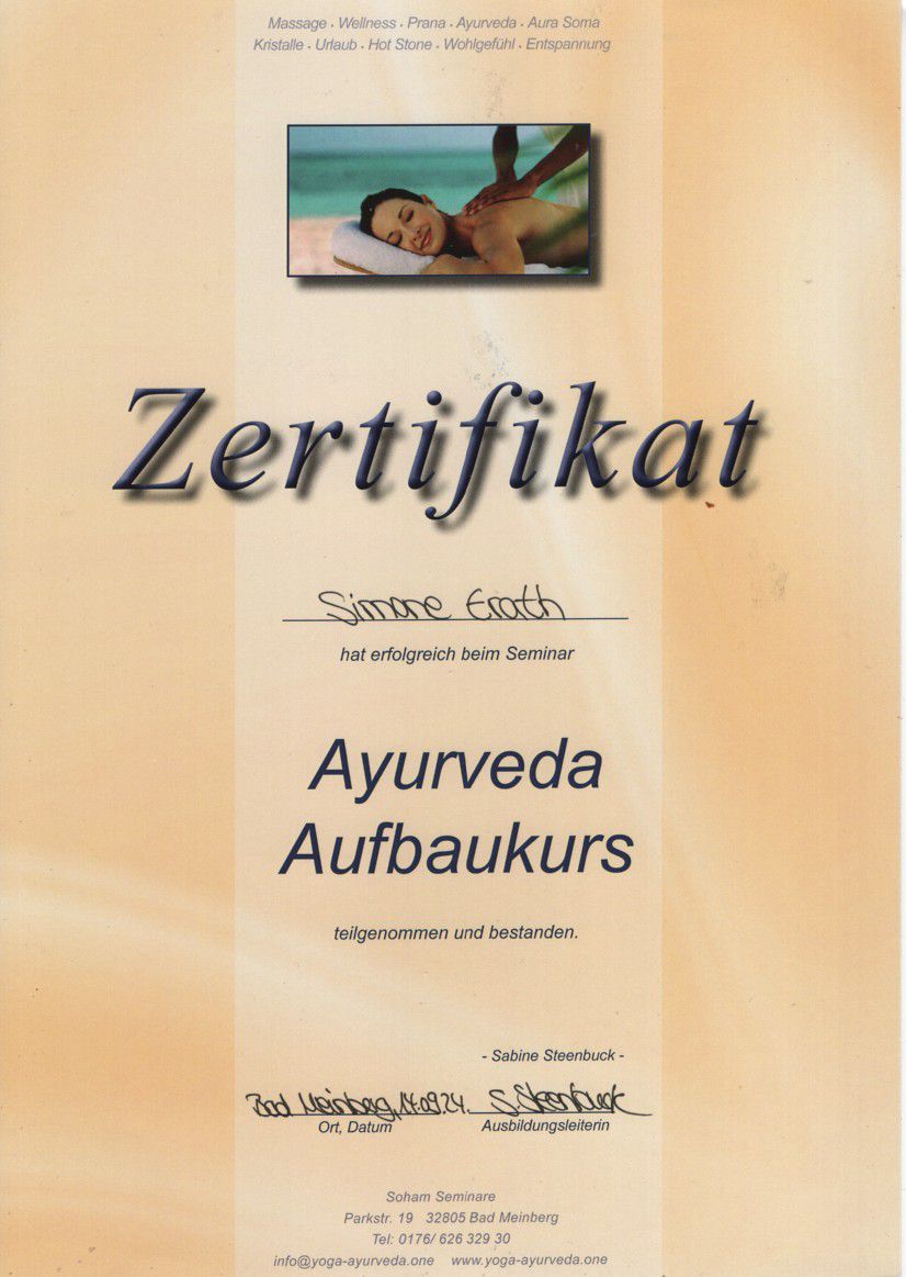 Zertifikat Ayurveda Aufbaukurs